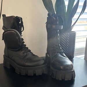 Black Combat Boots lug sole